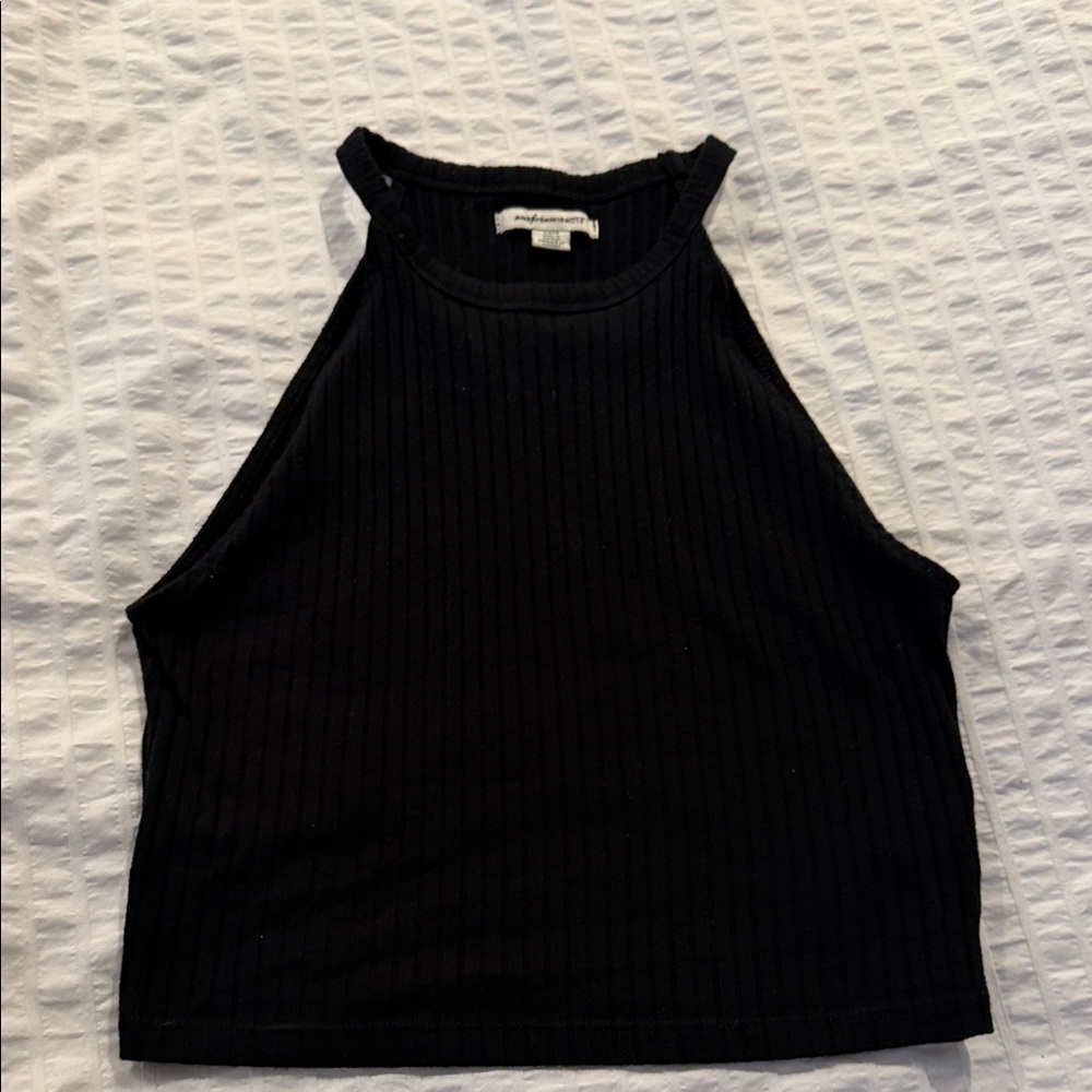 American Threads Black Ribbed Crop Top - Picture 1 of 5